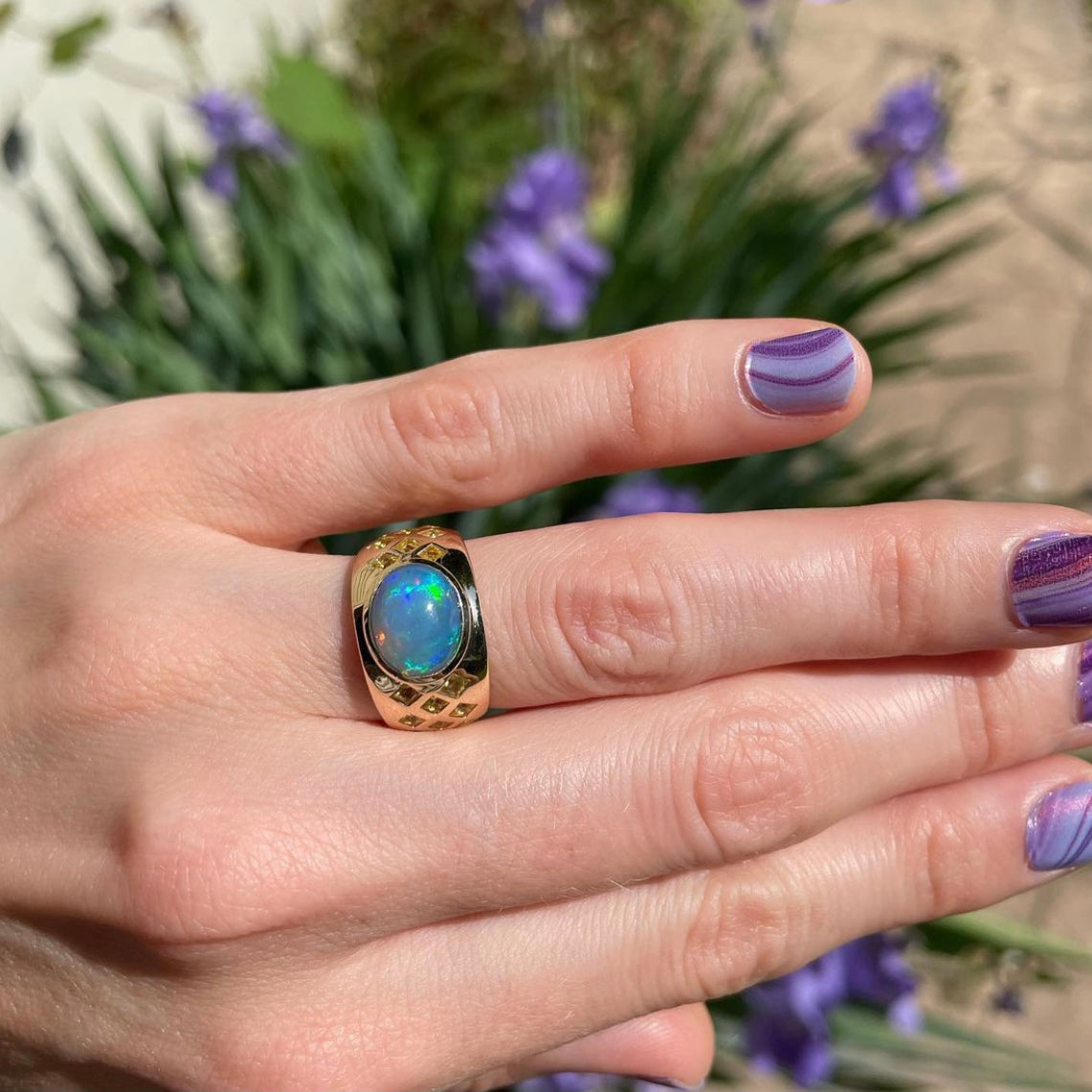 Magic Opal Lattice Ring