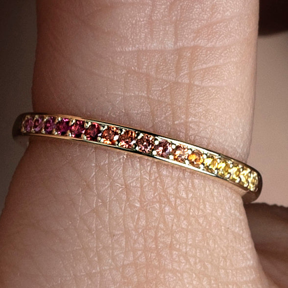 Warm Spectrum Ombre Sapphire & Ruby Ring